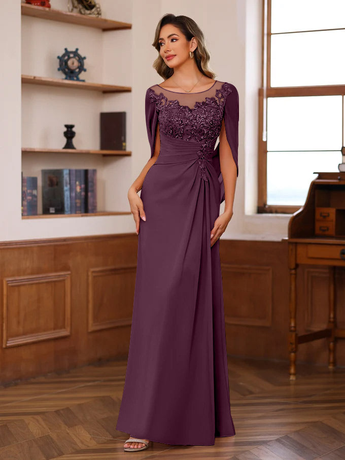 A-Line/Princess Scoop Floor-Length Mother of the Bride Outfits with Pleated & Sequins