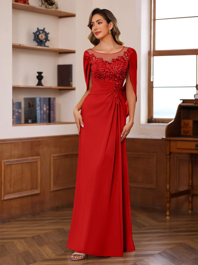 A-Line/Princess Scoop Floor-Length Mother of the Bride Outfits with Pleated & Sequins