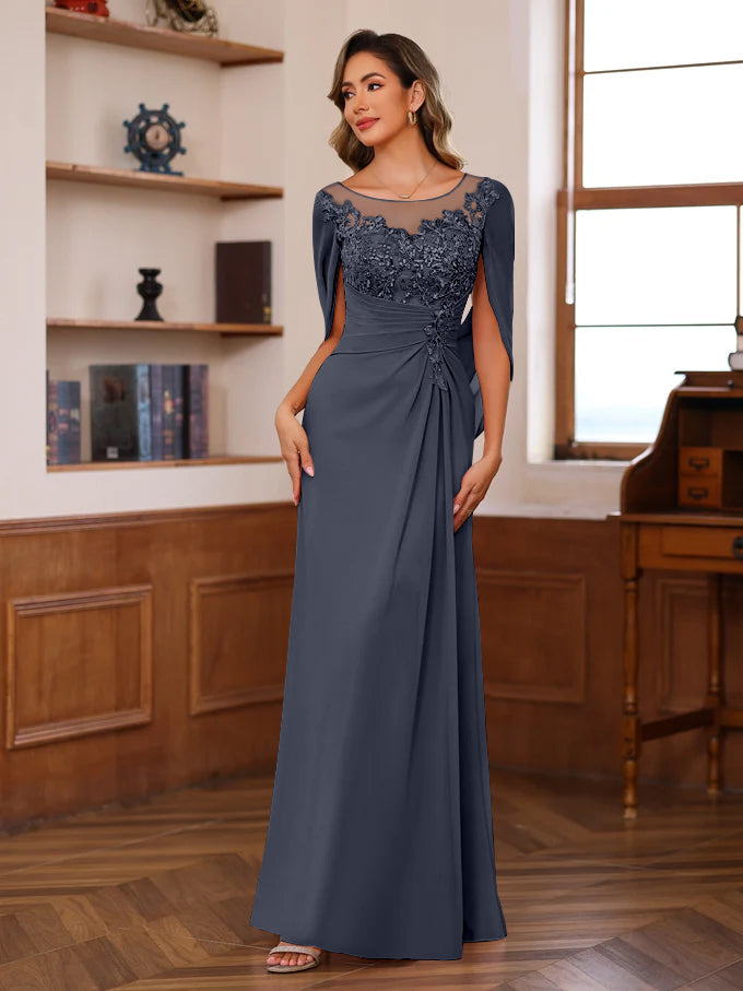 A-Line/Princess Scoop Floor-Length Mother of the Bride Outfits with Pleated & Sequins