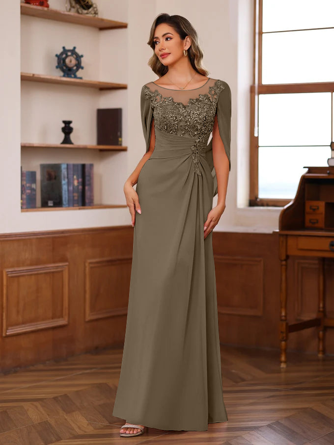 A-Line/Princess Scoop Floor-Length Mother of the Bride Outfits with Pleated & Sequins