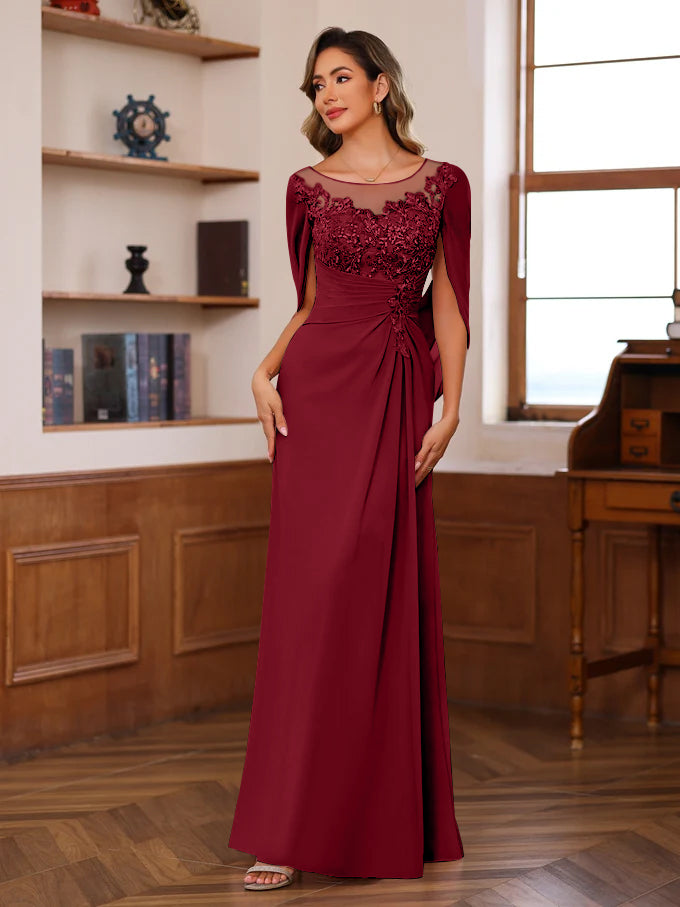 A-Line/Princess Scoop Floor-Length Mother of the Bride Outfits with Pleated & Sequins