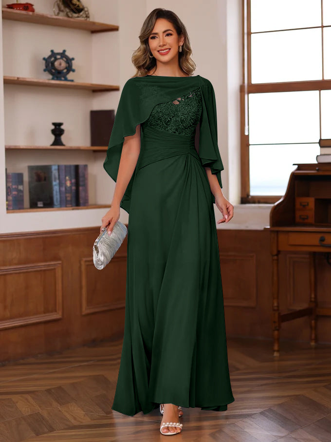 A-Line/Princess V-Neck 2 Pics Floor-Length Mother of the Bride Dresses with Appliques, Ruffles & Wrap
