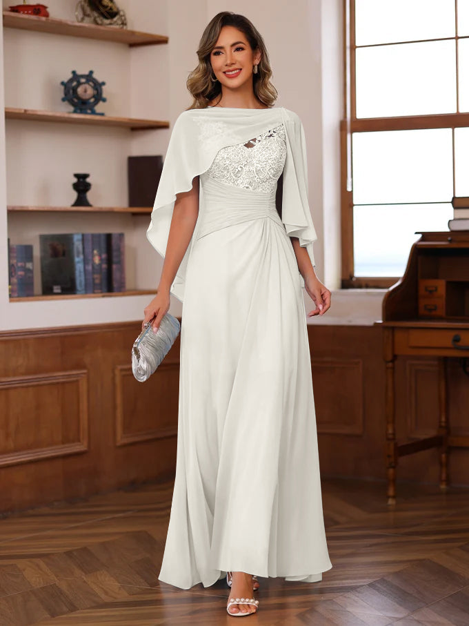 A-Line/Princess V-Neck 2 Pics Floor-Length Mother of the Bride Dresses with Appliques, Ruffles & Wrap