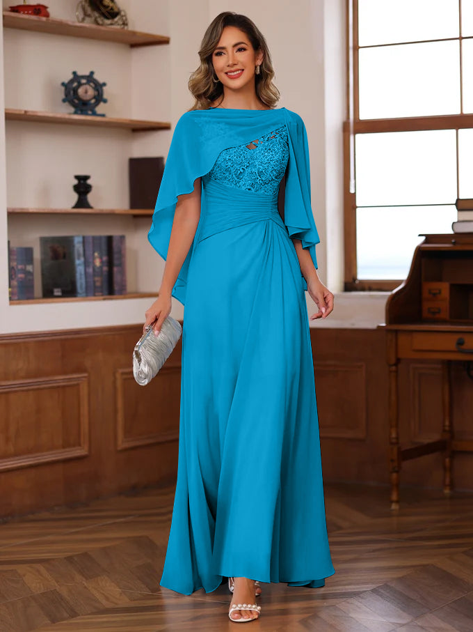 A-Line/Princess V-Neck 2 Pics Floor-Length Mother of the Bride Dresses with Appliques, Ruffles & Wrap