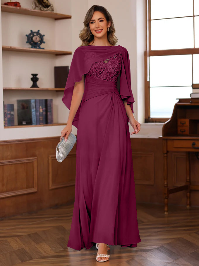 A-Line/Princess V-Neck 2 Pics Floor-Length Mother of the Bride Dresses with Appliques, Ruffles & Wrap