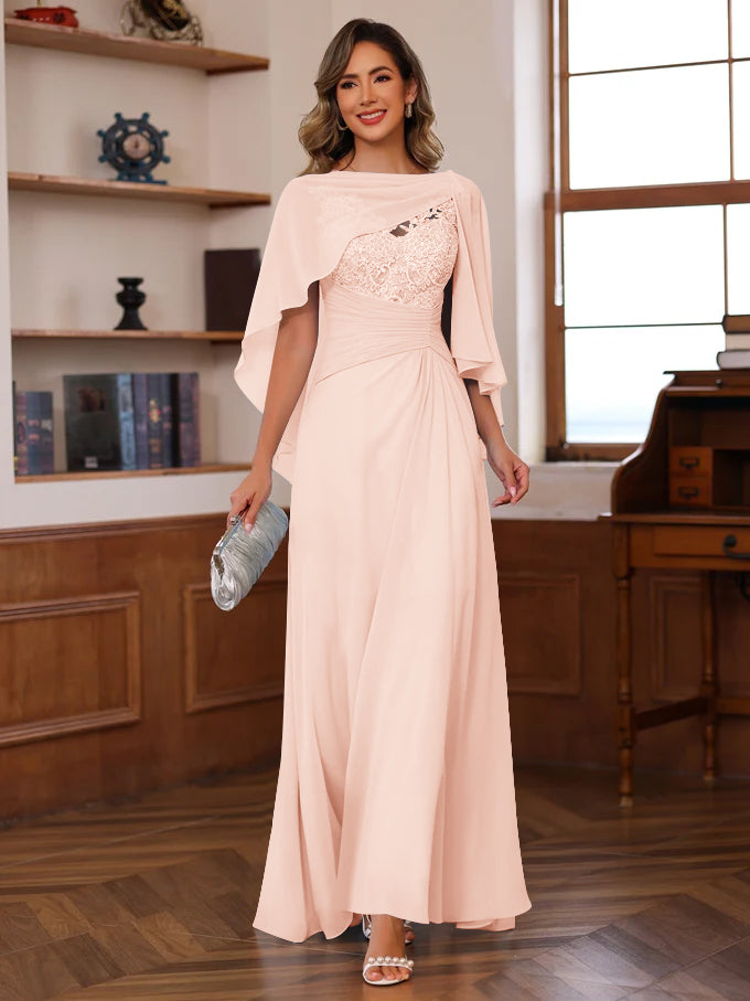 A-Line/Princess V-Neck 2 Pics Floor-Length Mother of the Bride Dresses with Appliques, Ruffles & Wrap