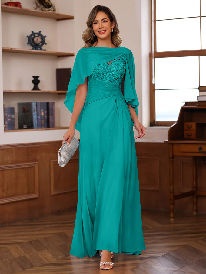 A-Line/Princess V-Neck 2 Pics Floor-Length Mother of the Bride Dresses with Appliques, Ruffles & Wrap