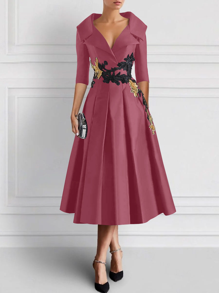 A-Line/Princess V-Neck Tea-Length Elegant Mother of the Bride Dresses with Appliques