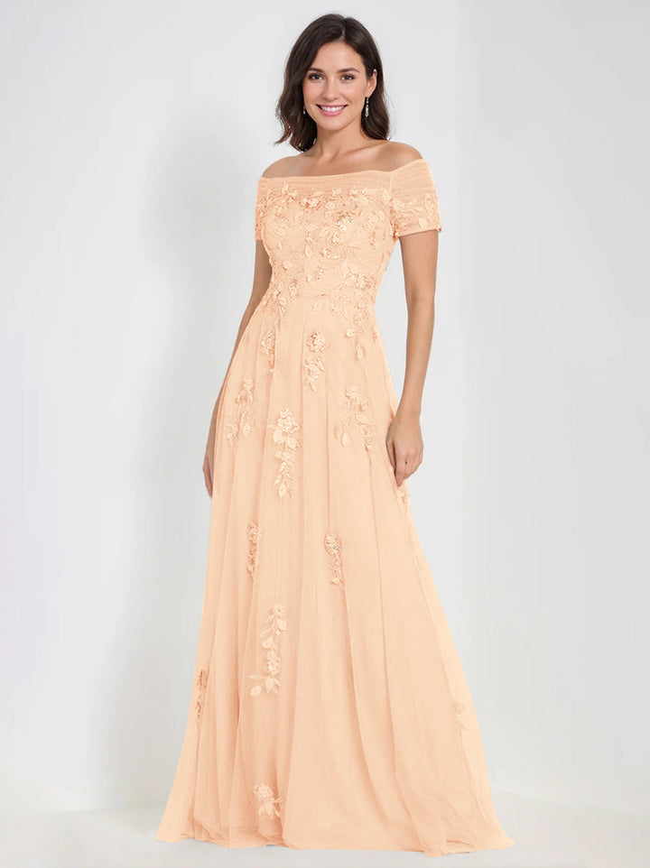 A-Line Off-the-Shoulder Sleeveless Mother Of The Bride & Groom Dresses with Appliques