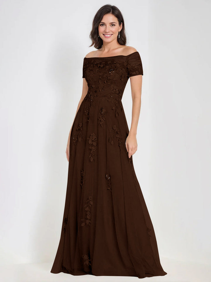 A-Line Off-the-Shoulder Sleeveless Mother Of The Bride & Groom Dresses with Appliques