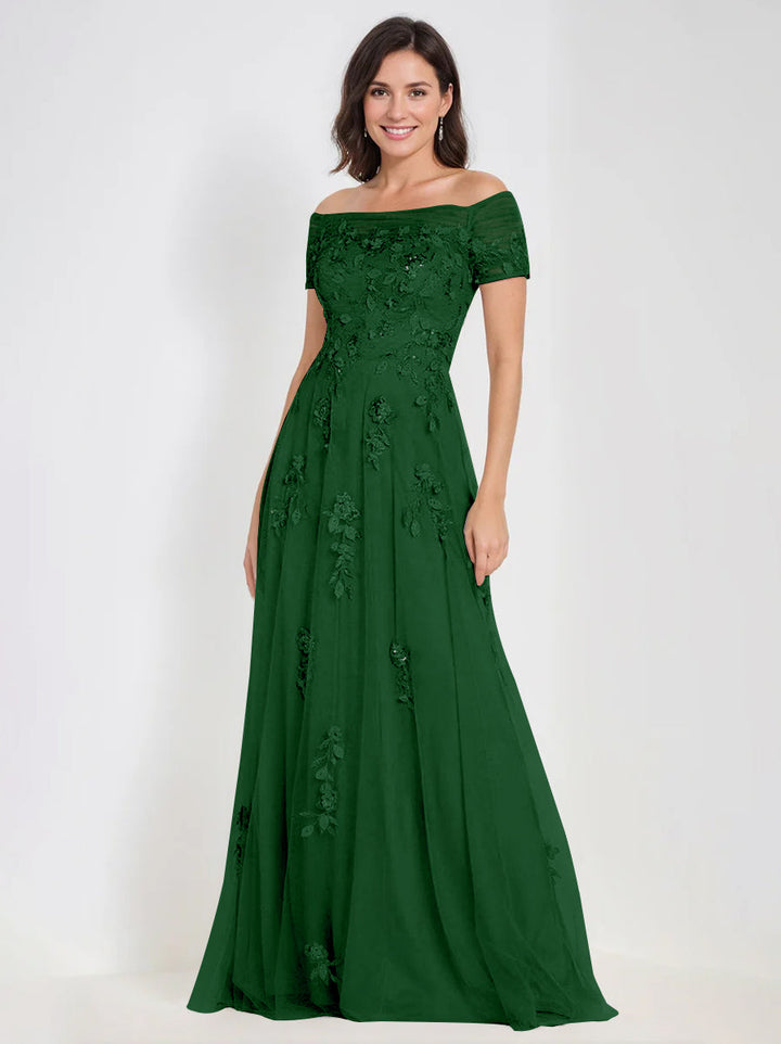 A-Line Off-the-Shoulder Sleeveless Mother Of The Bride & Groom Dresses with Appliques