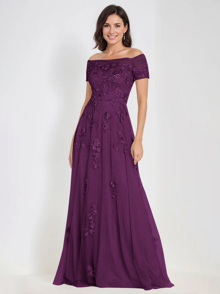 A-Line Off-the-Shoulder Sleeveless Mother Of The Bride & Groom Dresses with Appliques