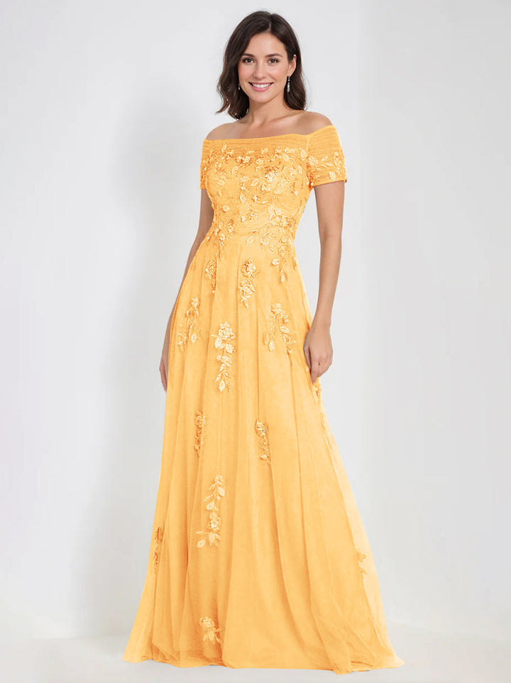 A-Line Off-the-Shoulder Sleeveless Mother Of The Bride & Groom Dresses with Appliques