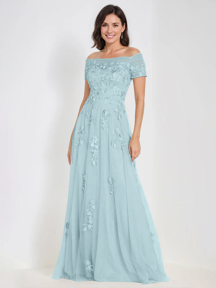 A-Line Off-the-Shoulder Sleeveless Mother Of The Bride & Groom Dresses with Appliques