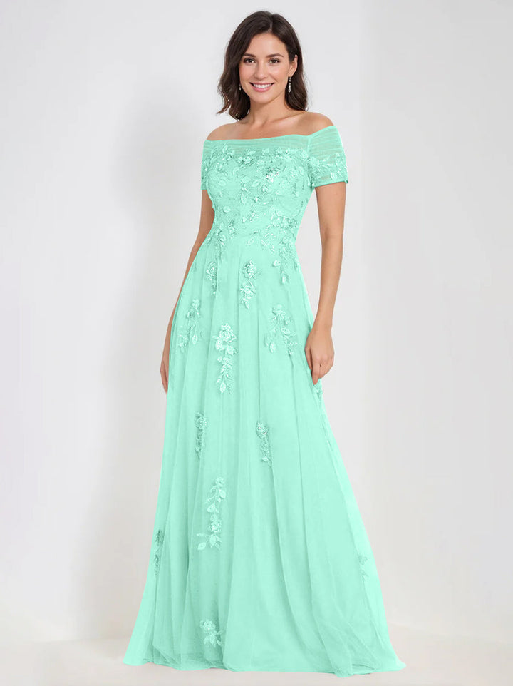 A-Line Off-the-Shoulder Sleeveless Mother Of The Bride & Groom Dresses with Appliques