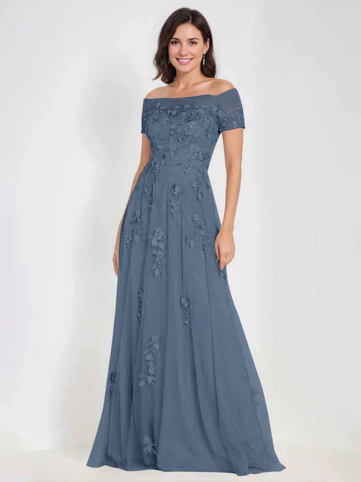 A-Line Off-the-Shoulder Sleeveless Mother Of The Bride & Groom Dresses with Appliques