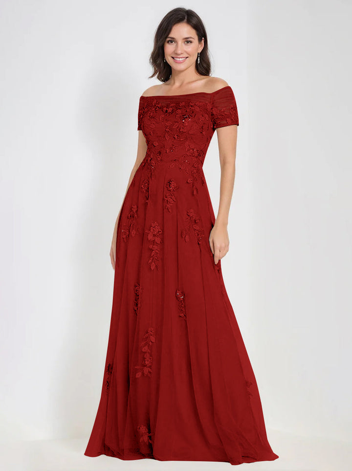 A-Line Off-the-Shoulder Sleeveless Mother Of The Bride & Groom Dresses with Appliques
