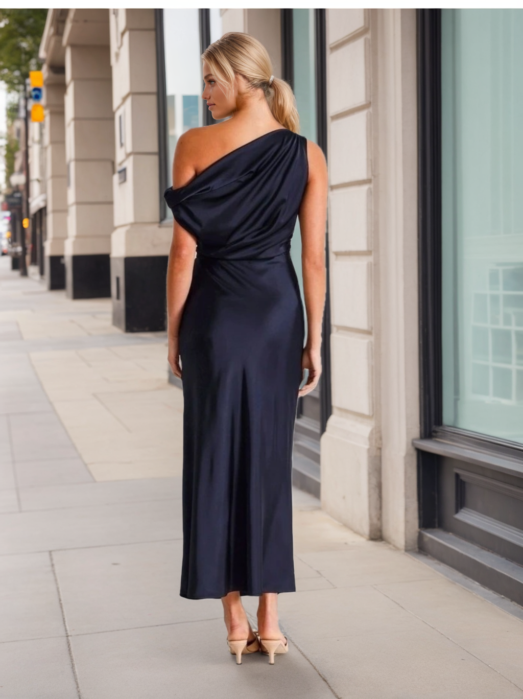 Sheath/Column One-Shoulder Sleeveless Ankle-Length Wedding Guest Dresses with Ruffles