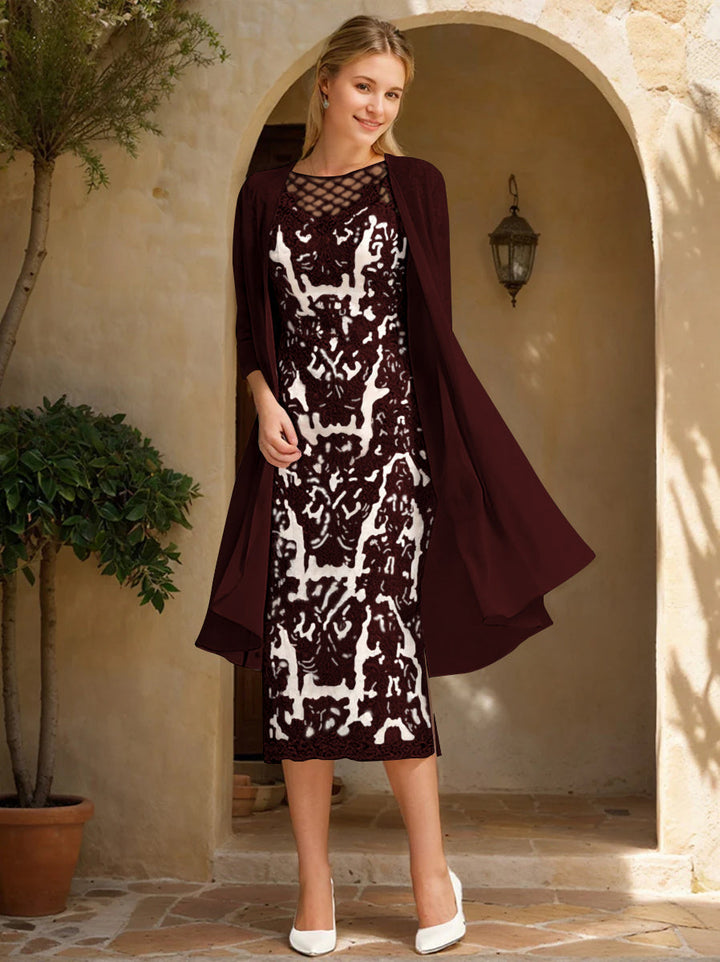 Two Pieces Sheath/Column Jewel Neck Mother of the Bride & Groom Dresses with Lace Appliques & Beadings