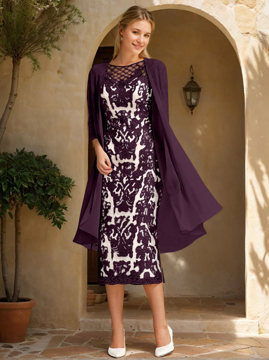 Two Pieces Sheath/Column Jewel Neck Mother of the Bride & Groom Dresses with Lace Appliques & Beadings