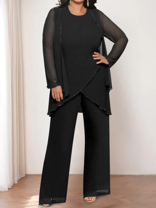 Chiffon Round Neck Mother of the Bride Pantsuits with Jacket