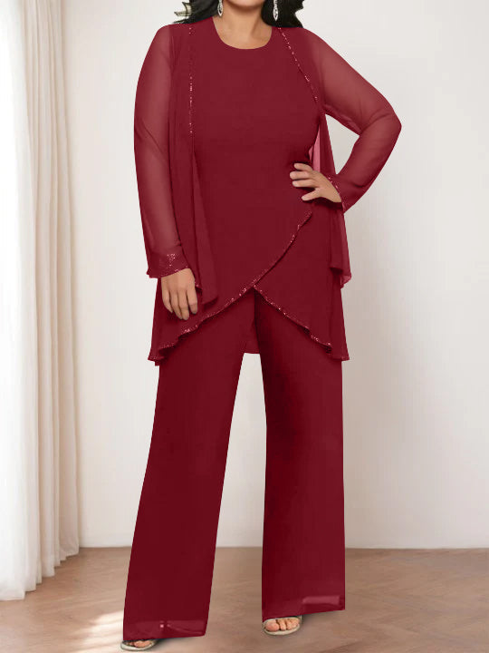 Chiffon Round Neck Mother of the Bride Pantsuits with Jacket