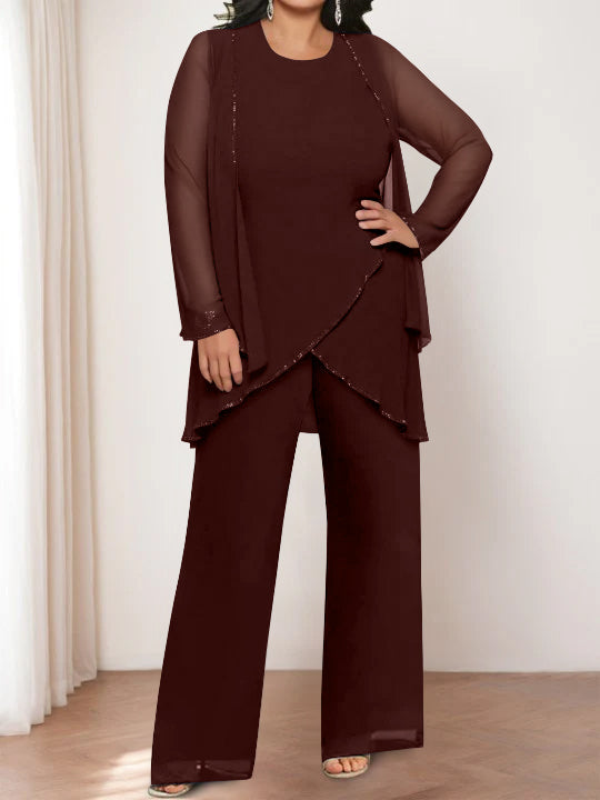 Chiffon Round Neck Mother of the Bride Pantsuits with Jacket