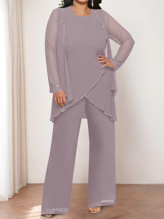 Chiffon Round Neck Mother of the Bride Pantsuits with Jacket