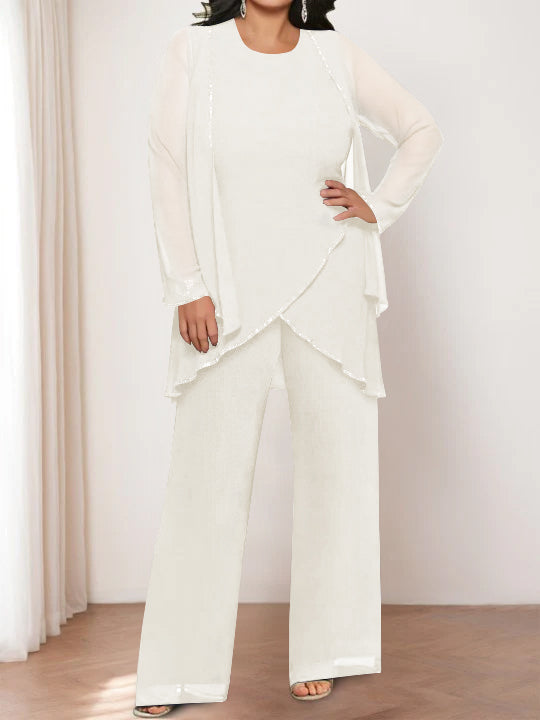 Chiffon Round Neck Mother of the Bride Pantsuits with Jacket