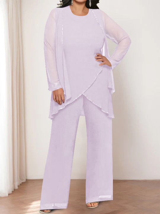 Chiffon Round Neck Mother of the Bride Pantsuits with Jacket