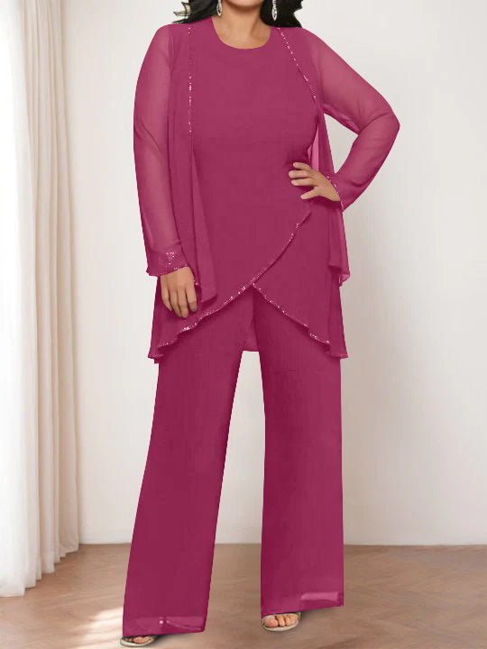 Chiffon Round Neck Mother of the Bride Pantsuits with Jacket