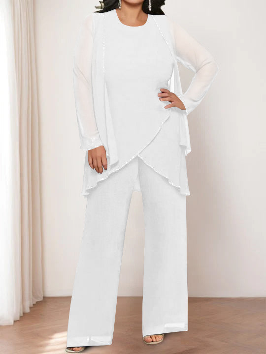 Chiffon Round Neck Mother of the Bride Pantsuits with Jacket