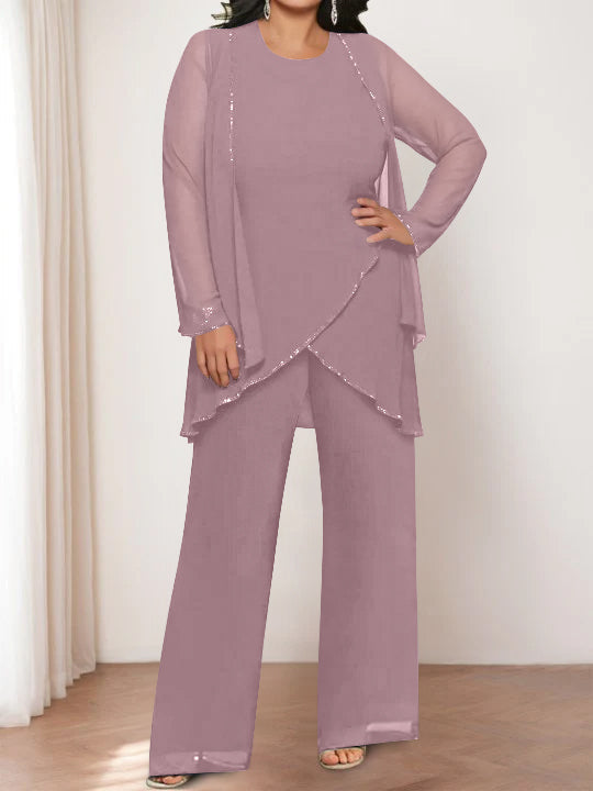 Chiffon Round Neck Mother of the Bride Pantsuits with Jacket