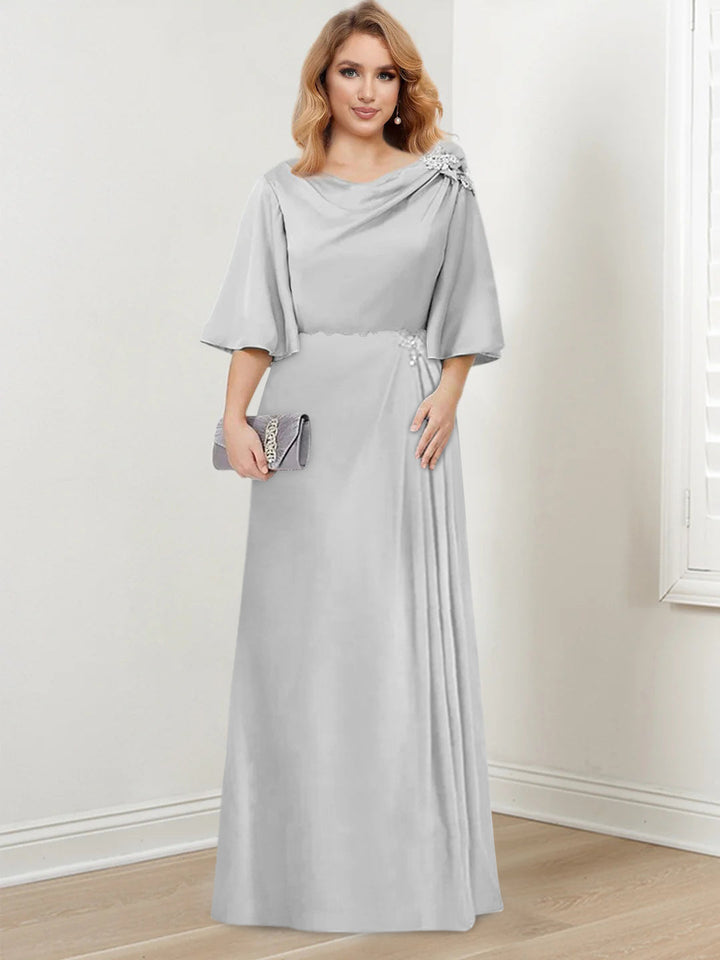A-Line/Princess Scoop Neck 3/4 Length Sleeves Floor-Length Mother of the Bride Dresses with Ruffles
