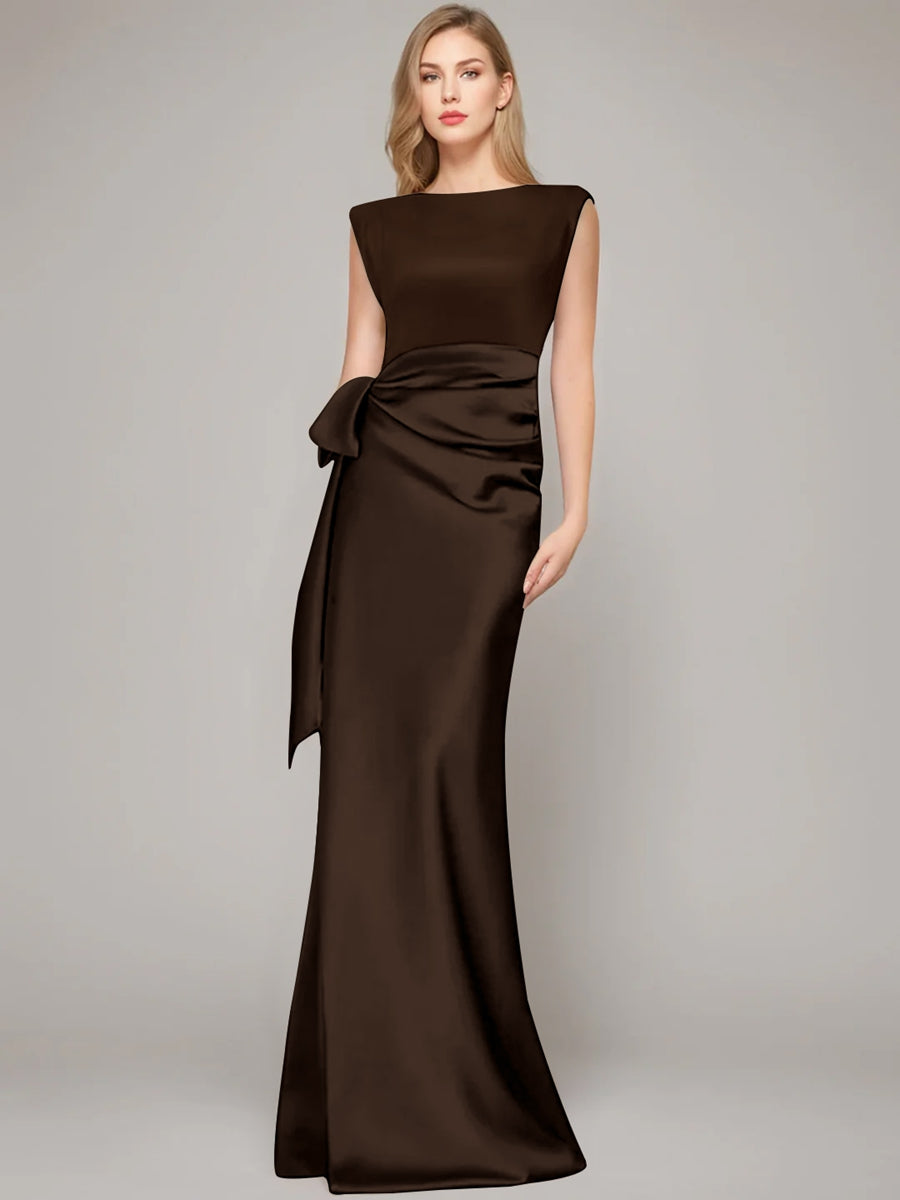 Sheath/Column Scoop Sleeveless Floor-Length Mother of the Bride Dresses with Bow & Shoulder Pad