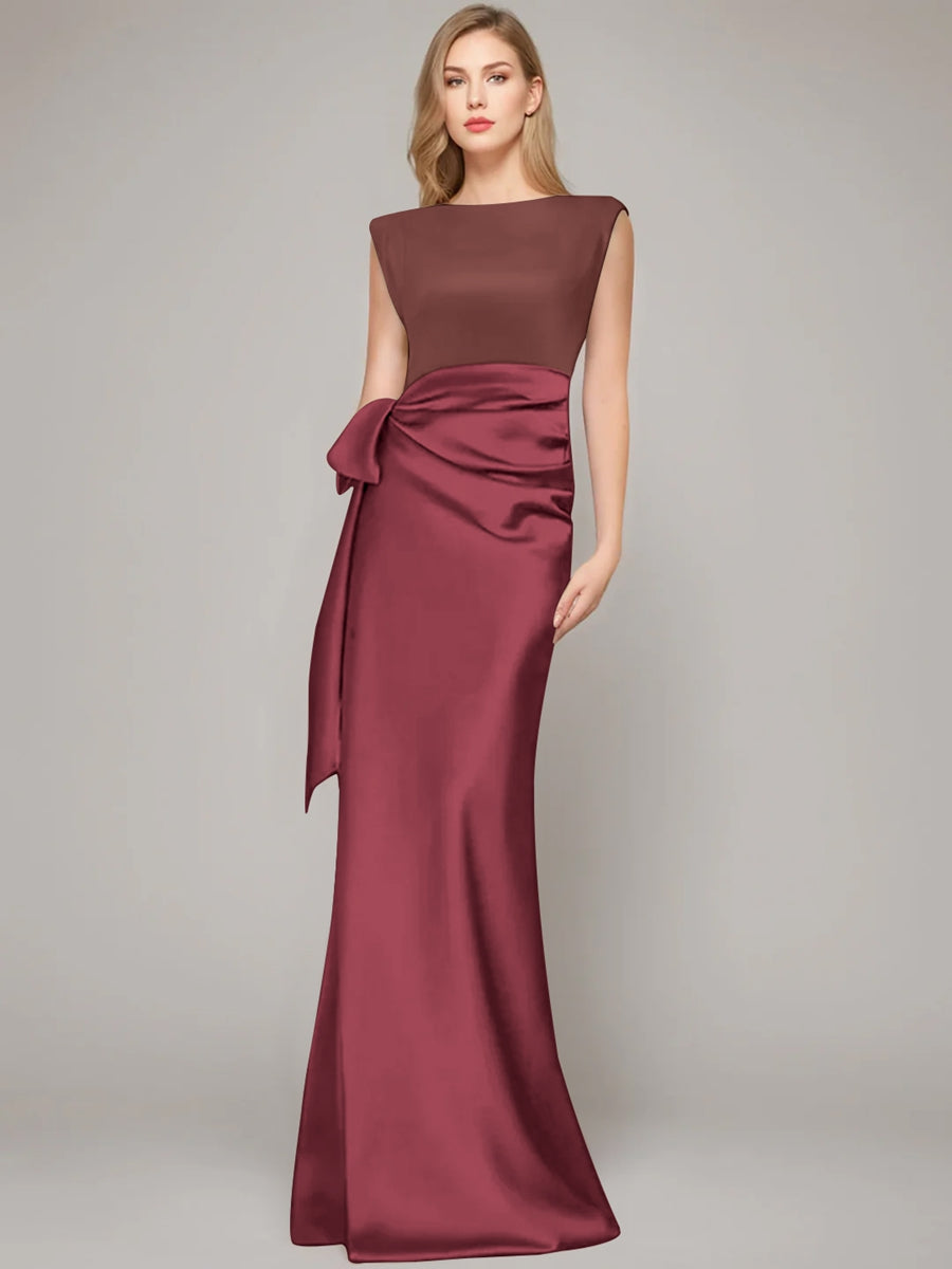 Sheath/Column Scoop Sleeveless Floor-Length Mother of the Bride Dresses with Bow & Shoulder Pad