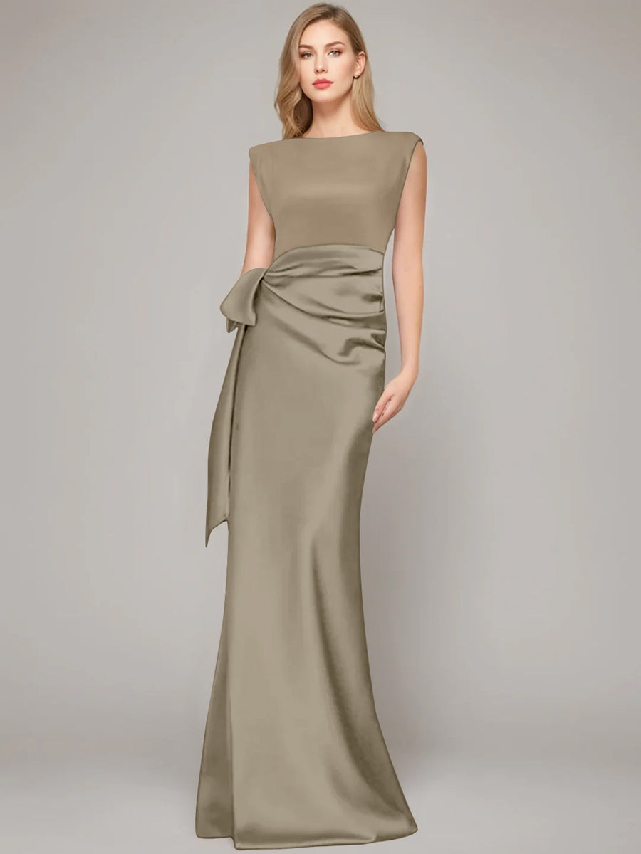Sheath/Column Scoop Sleeveless Floor-Length Mother of the Bride Dresses with Bow & Shoulder Pad