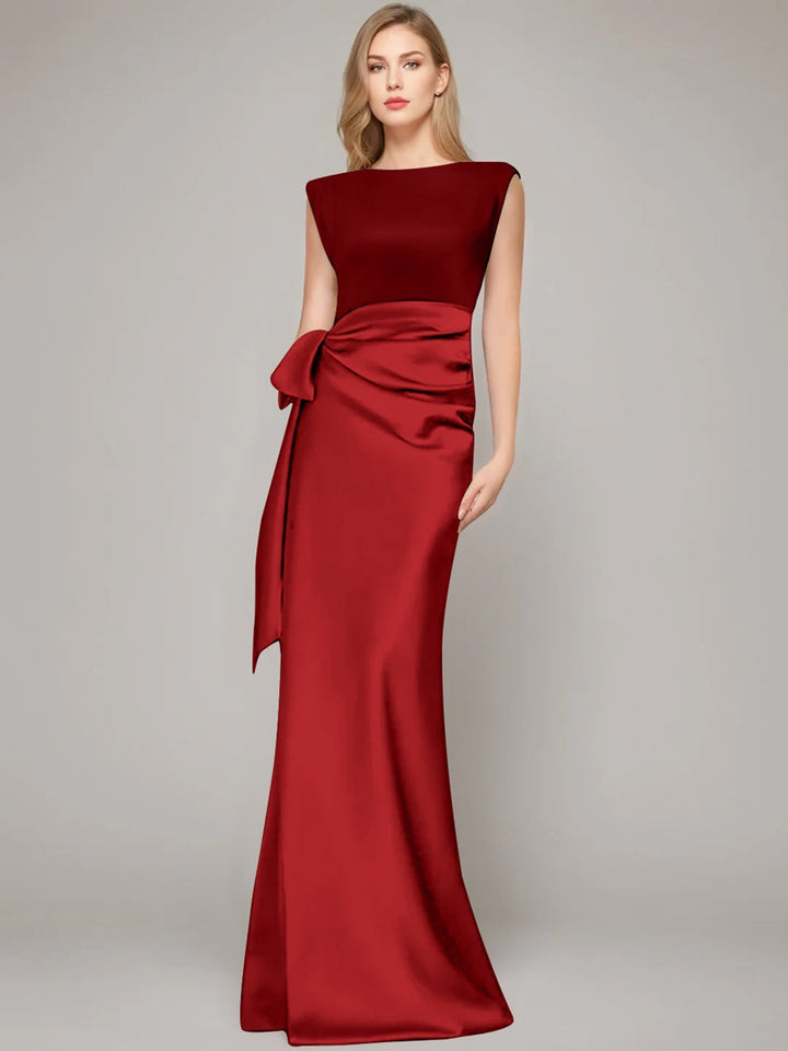 Sheath/Column Scoop Sleeveless Floor-Length Mother of the Bride Dresses with Bow & Shoulder Pad