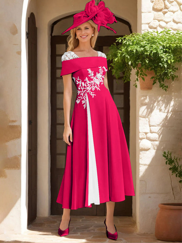 A-Line/Princess Square Neck Short Sleeves Mother of the Bride Dresses with Ruffles & Appliques