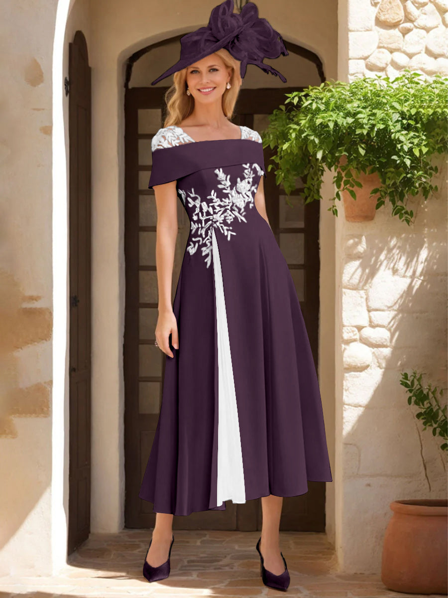 A-Line/Princess Square Neck Short Sleeves Mother of the Bride Dresses with Ruffles & Appliques