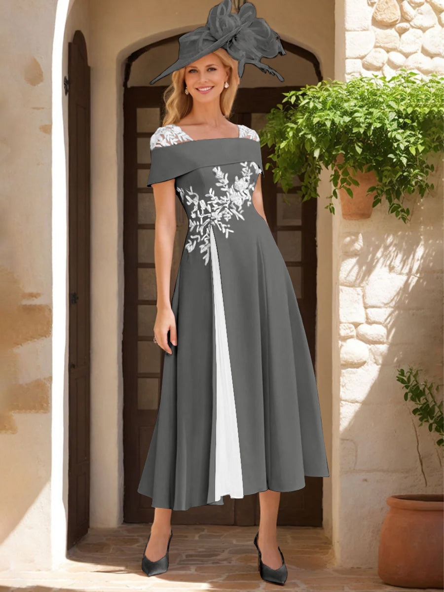 A-Line/Princess Square Neck Short Sleeves Mother of the Bride Dresses with Ruffles & Appliques