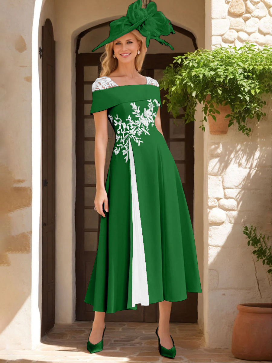 A-Line/Princess Square Neck Short Sleeves Mother of the Bride Dresses with Ruffles & Appliques