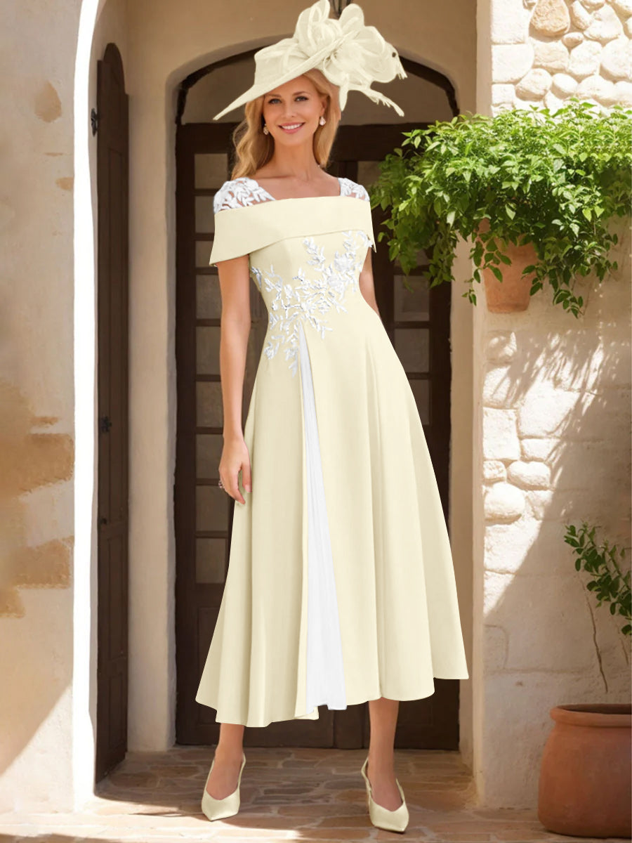 A-Line/Princess Square Neck Short Sleeves Mother of the Bride Dresses with Ruffles & Appliques