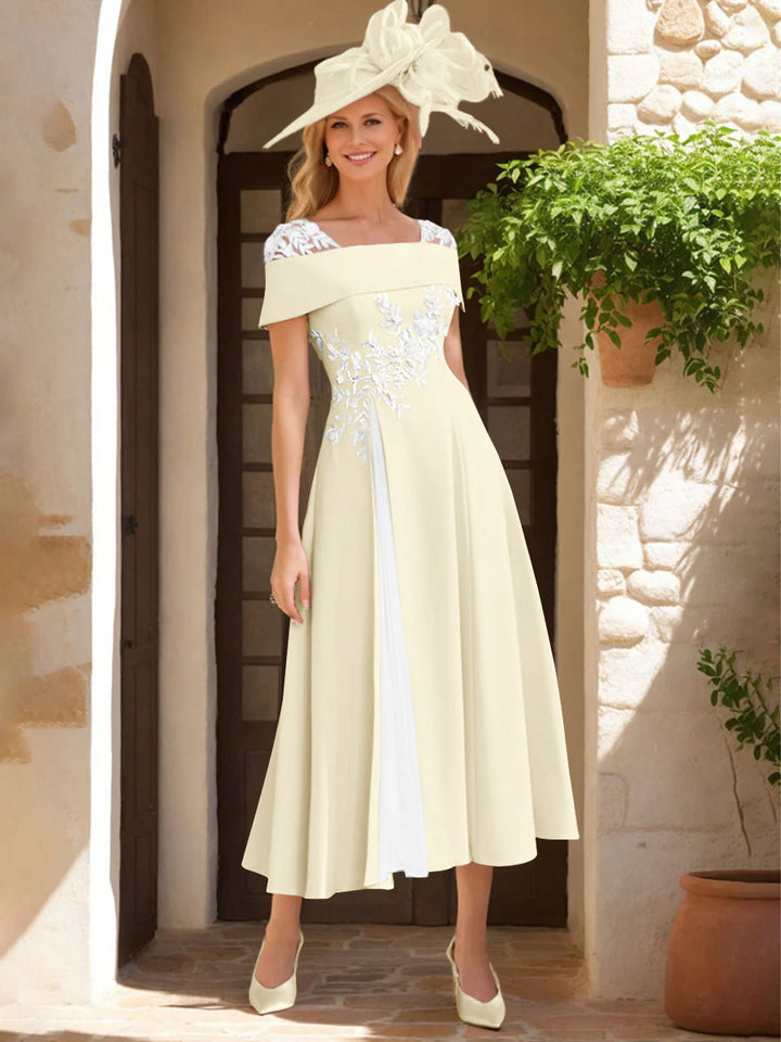 A-Line/Princess Square Neck Short Sleeves Mother of the Bride Dresses with Ruffles & Appliques
