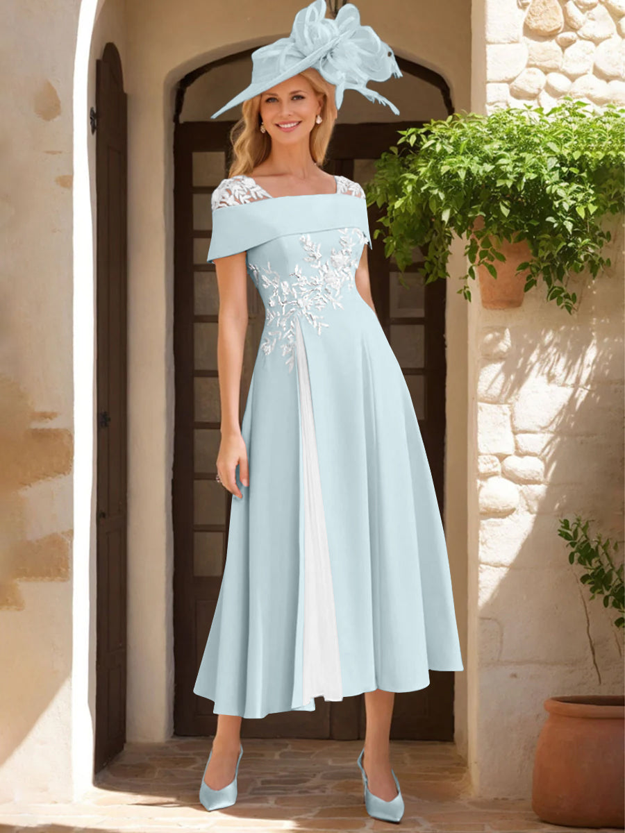 A-Line/Princess Square Neck Short Sleeves Mother of the Bride Dresses with Ruffles & Appliques