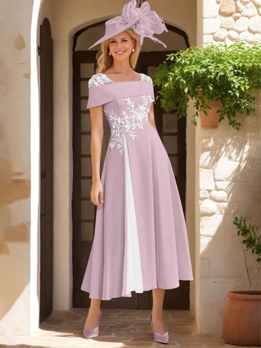 A-Line/Princess Square Neck Short Sleeves Mother of the Bride Dresses with Ruffles & Appliques