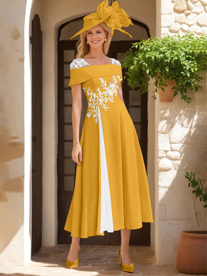 A-Line/Princess Square Neck Short Sleeves Mother of the Bride Dresses with Ruffles & Appliques