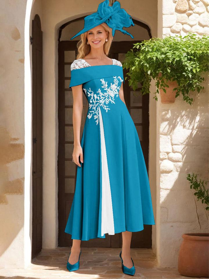 A-Line/Princess Square Neck Short Sleeves Mother of the Bride Dresses with Ruffles & Appliques