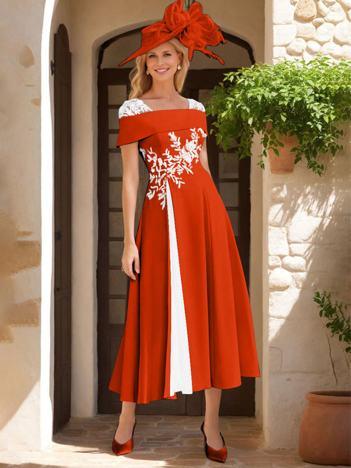 A-Line/Princess Square Neck Short Sleeves Mother of the Bride Dresses with Ruffles & Appliques
