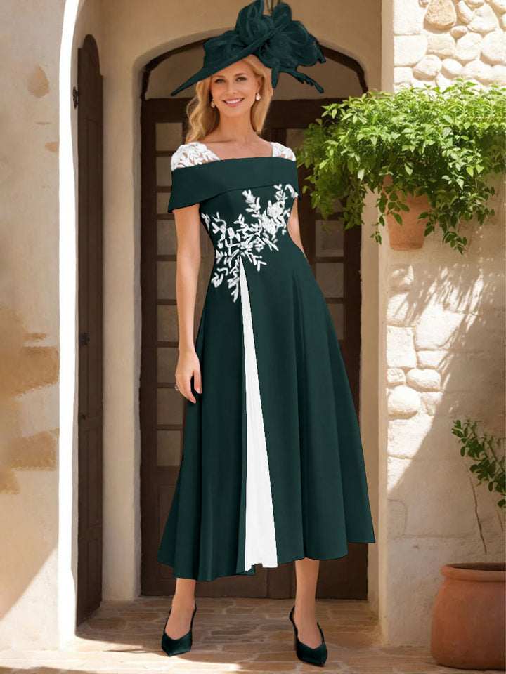 A-Line/Princess Square Neck Short Sleeves Mother of the Bride Dresses with Ruffles & Appliques